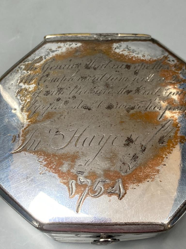 A silver plated puzzle box, 1754, and two boxed Russian beakers, 7.5cm